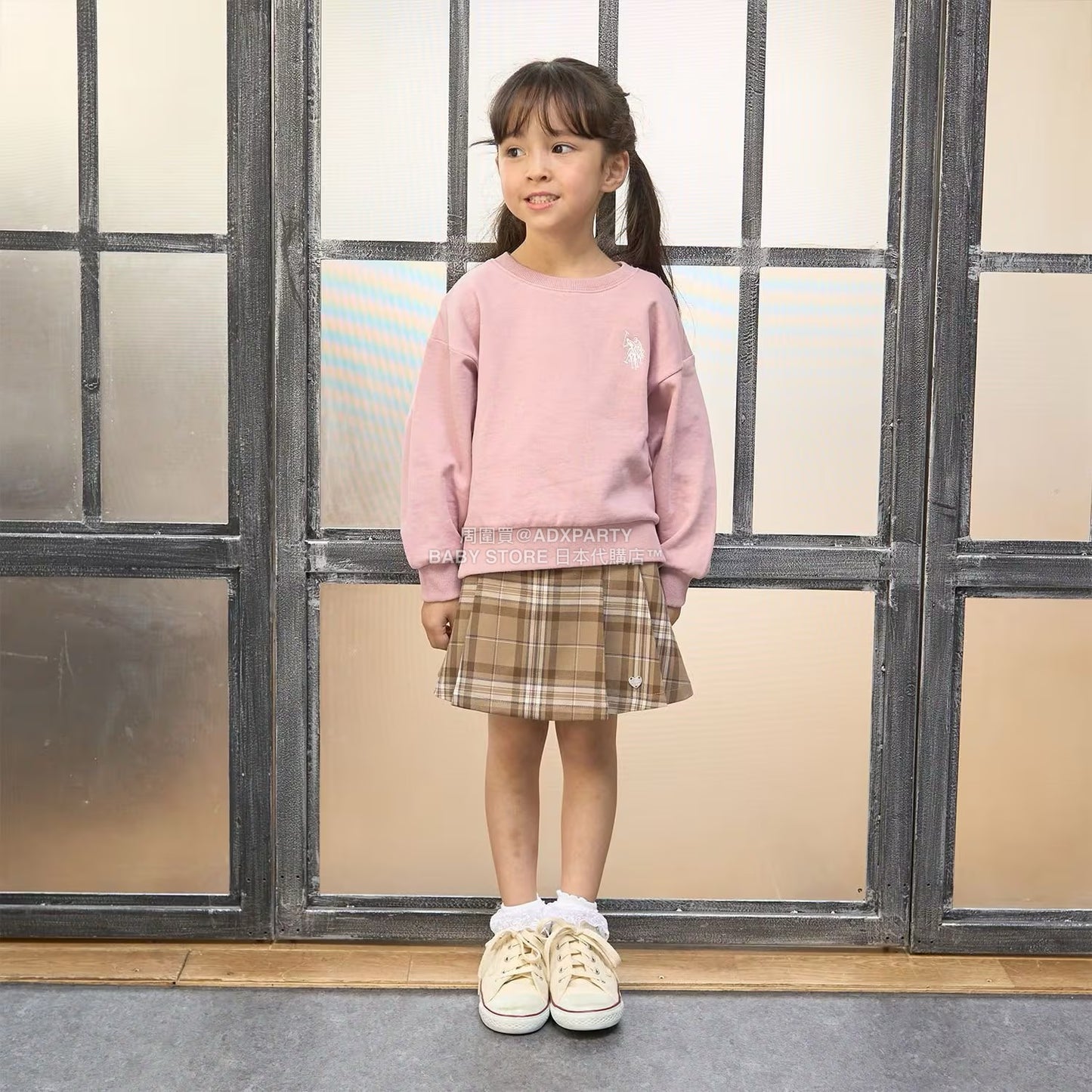 日本童裝 Ly# mine x US POLO ASSN. logo刺繡領衛衣 100-150cm 女童款 冬季 TOPS