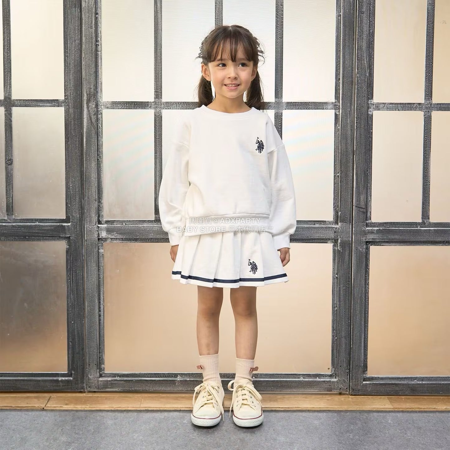 日本童裝 Ly# mine x US POLO ASSN. logo刺繡領衛衣 100-150cm 女童款 冬季 TOPS