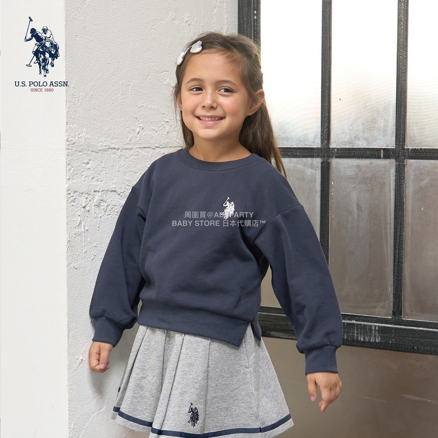 日本童裝 Ly# mine x US POLO ASSN. logo刺繡領衛衣 100-150cm 女童款 冬季 TOPS