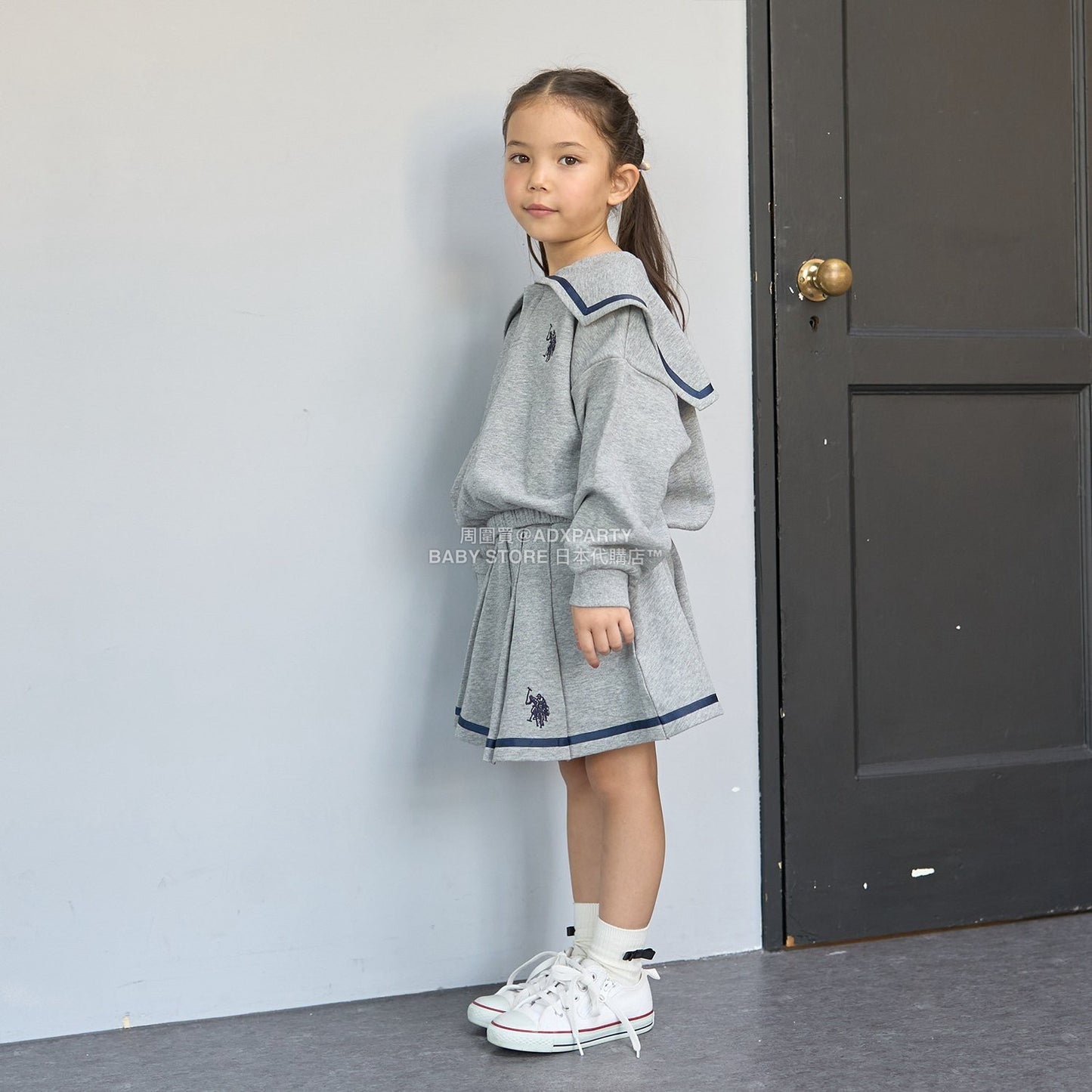 日本童裝 Ly# mine x US POLO ASSN. 水手刺繡領衛衣 100-150cm 女童款 冬季 TOPS