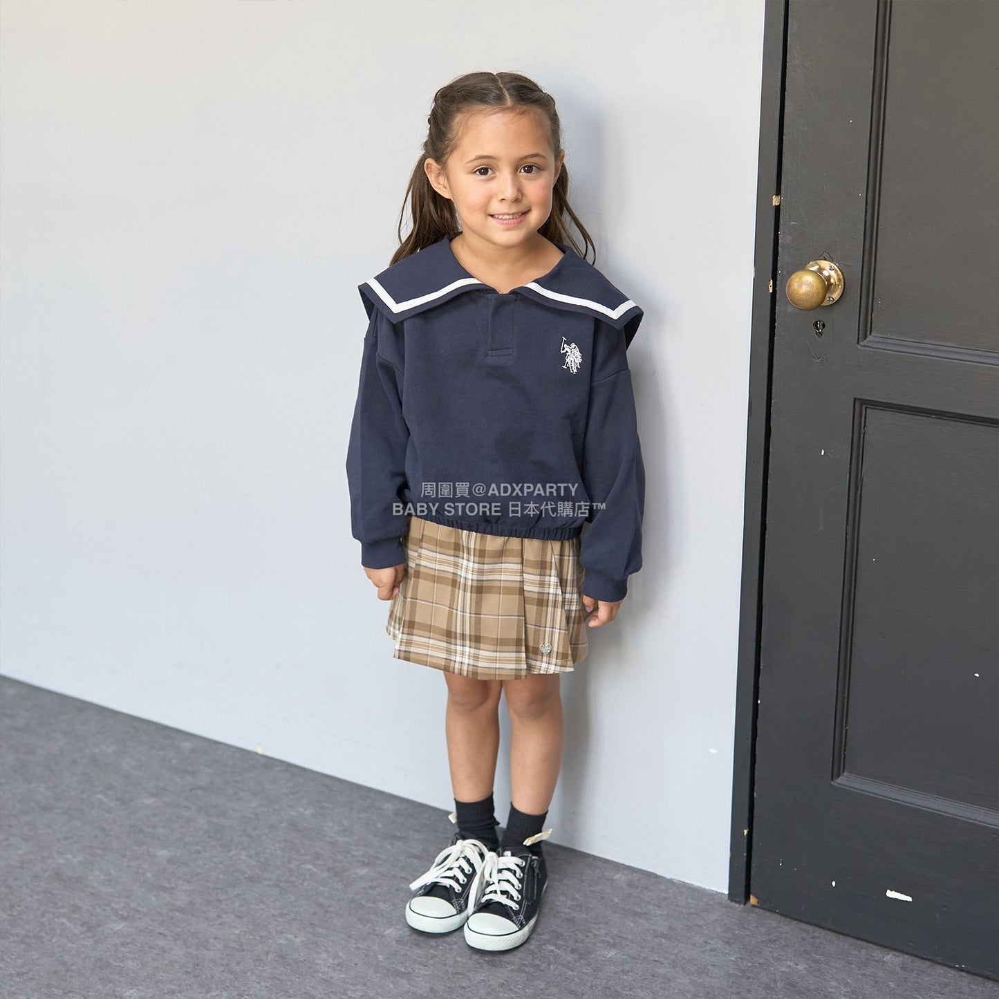日本童裝 Ly# mine x US POLO ASSN. 水手刺繡領衛衣 100-150cm 女童款 冬季 TOPS