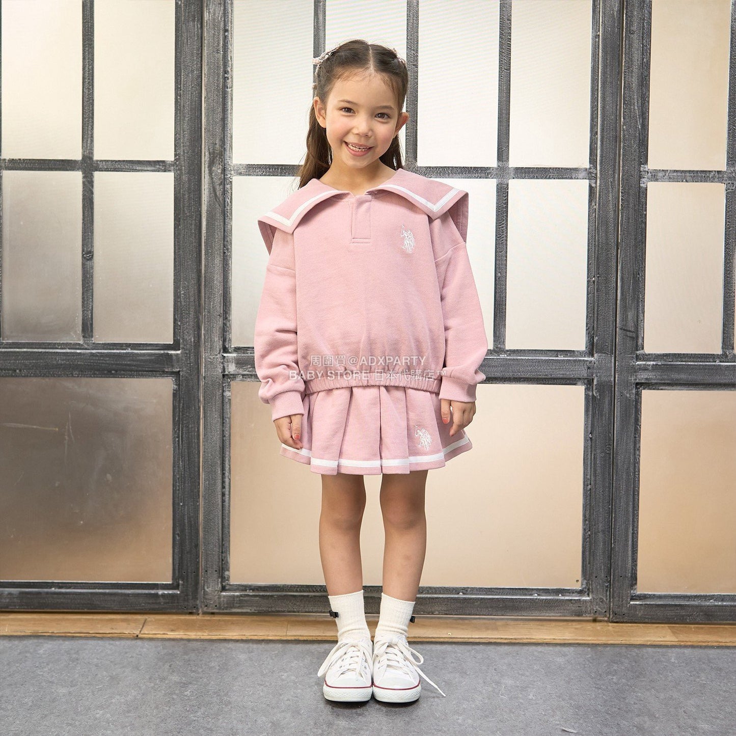 日本童裝 Ly# mine x US POLO ASSN. 水手刺繡領衛衣 100-150cm 女童款 冬季 TOPS