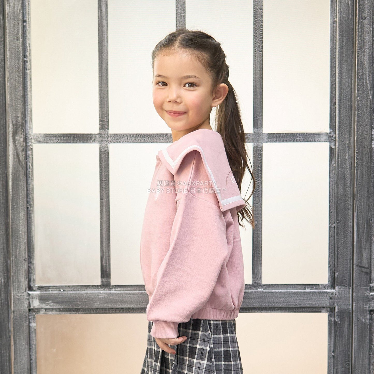 日本童裝 Ly# mine x US POLO ASSN. 水手刺繡領衛衣 100-150cm 女童款 冬季 TOPS