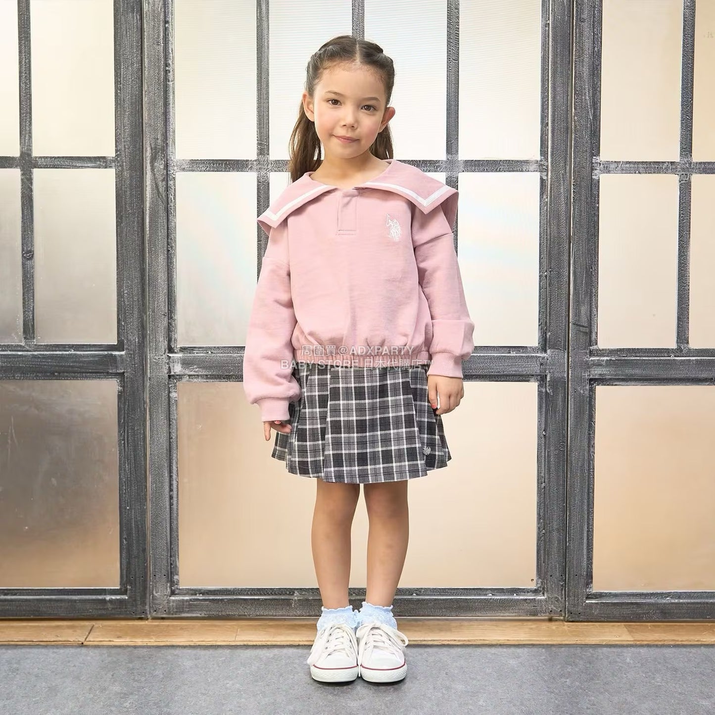 日本童裝 Ly# mine x US POLO ASSN. 水手刺繡領衛衣 100-150cm 女童款 冬季 TOPS