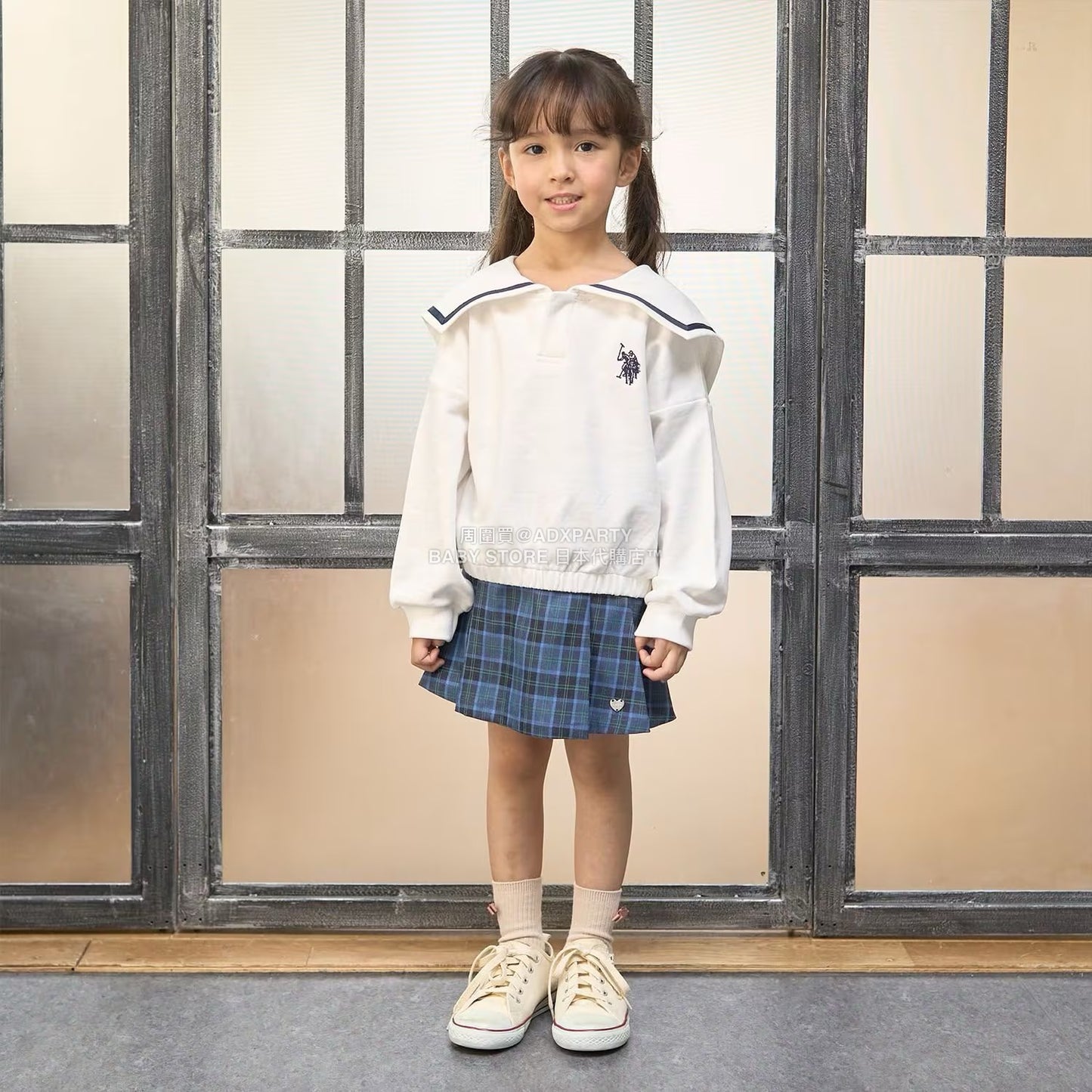 日本童裝 Ly# mine x US POLO ASSN. 水手刺繡領衛衣 100-150cm 女童款 冬季 TOPS