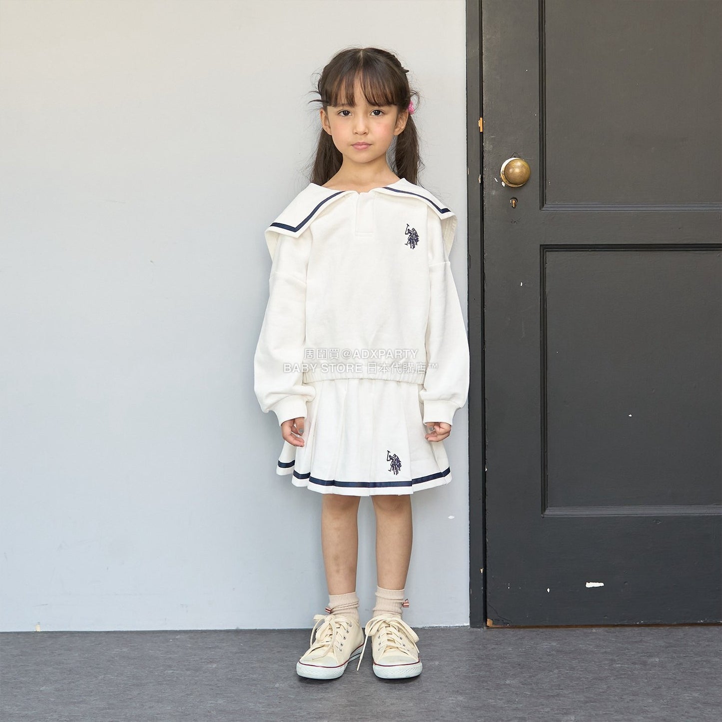 日本童裝 Ly# mine x US POLO ASSN. 水手刺繡領衛衣 100-150cm 女童款 冬季 TOPS
