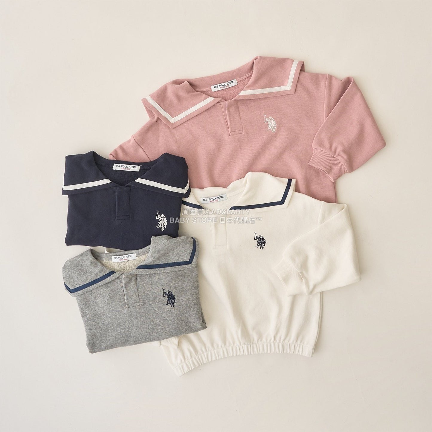 日本童裝 Ly# mine x US POLO ASSN. 水手刺繡領衛衣 100-150cm 女童款 冬季 TOPS