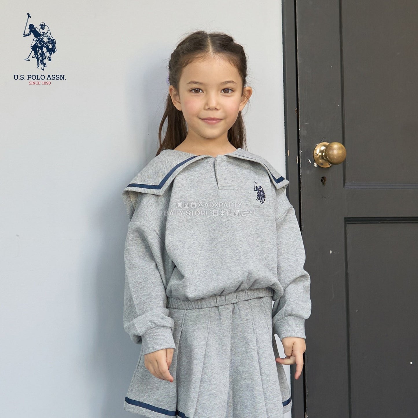 日本童裝 Ly# mine x US POLO ASSN. 水手刺繡領衛衣 100-150cm 女童款 冬季 TOPS