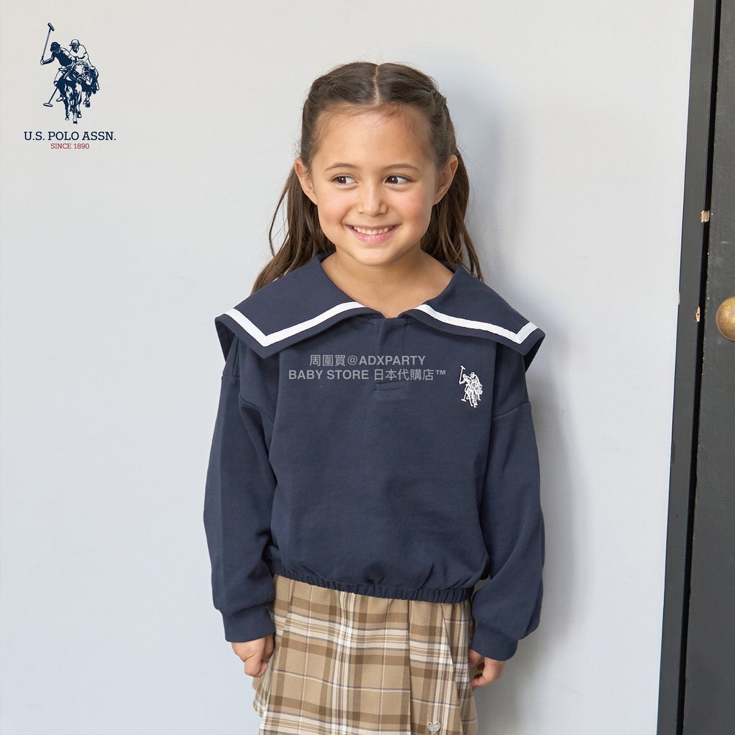日本童裝 Ly# mine x US POLO ASSN. 水手刺繡領衛衣 100-150cm 女童款 冬季 TOPS