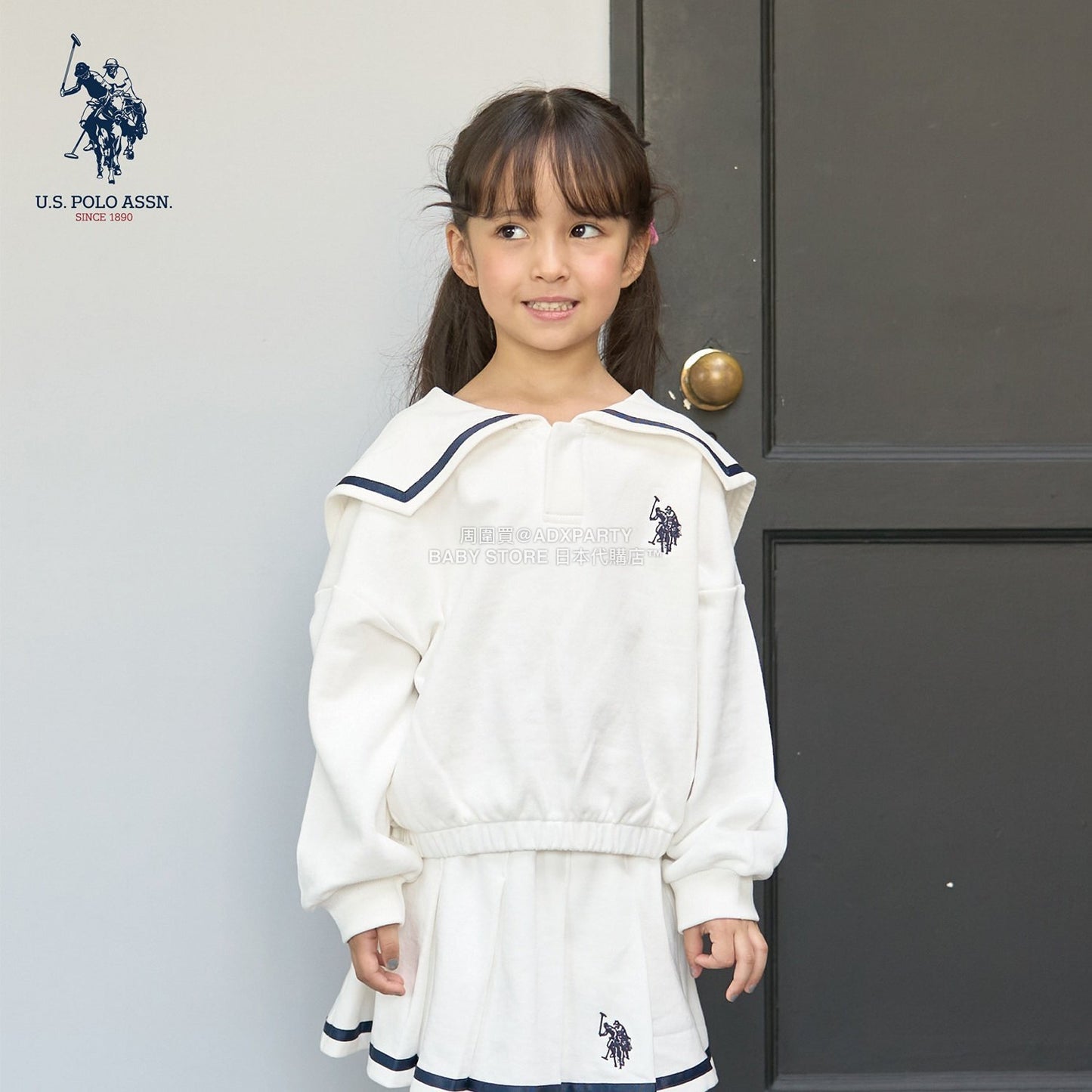 日本童裝 Ly# mine x US POLO ASSN. 水手刺繡領衛衣 100-150cm 女童款 冬季 TOPS