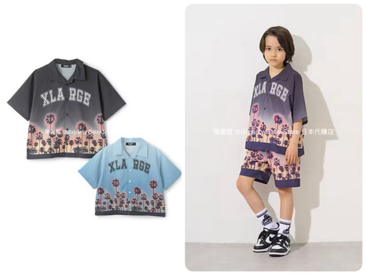 XLARGE KIDS Japanese Children's Clothing Palm Tree Shirt 90-140cm Boys Summer TOPS 