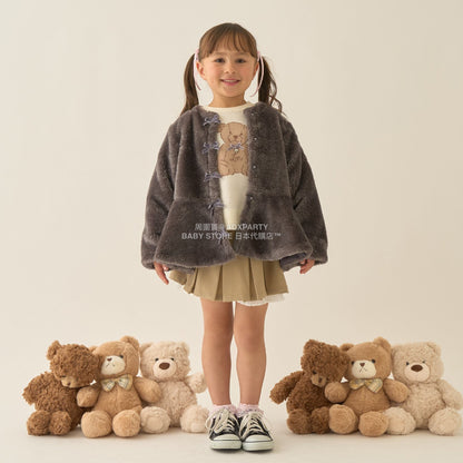 日本童裝 Ly# mine 無領荷葉邊收腰毛毛外套 100-150cm 女童款 冬季 (適合初秋、香港平均溫度、寒冷天氣）OUTERWEAR 