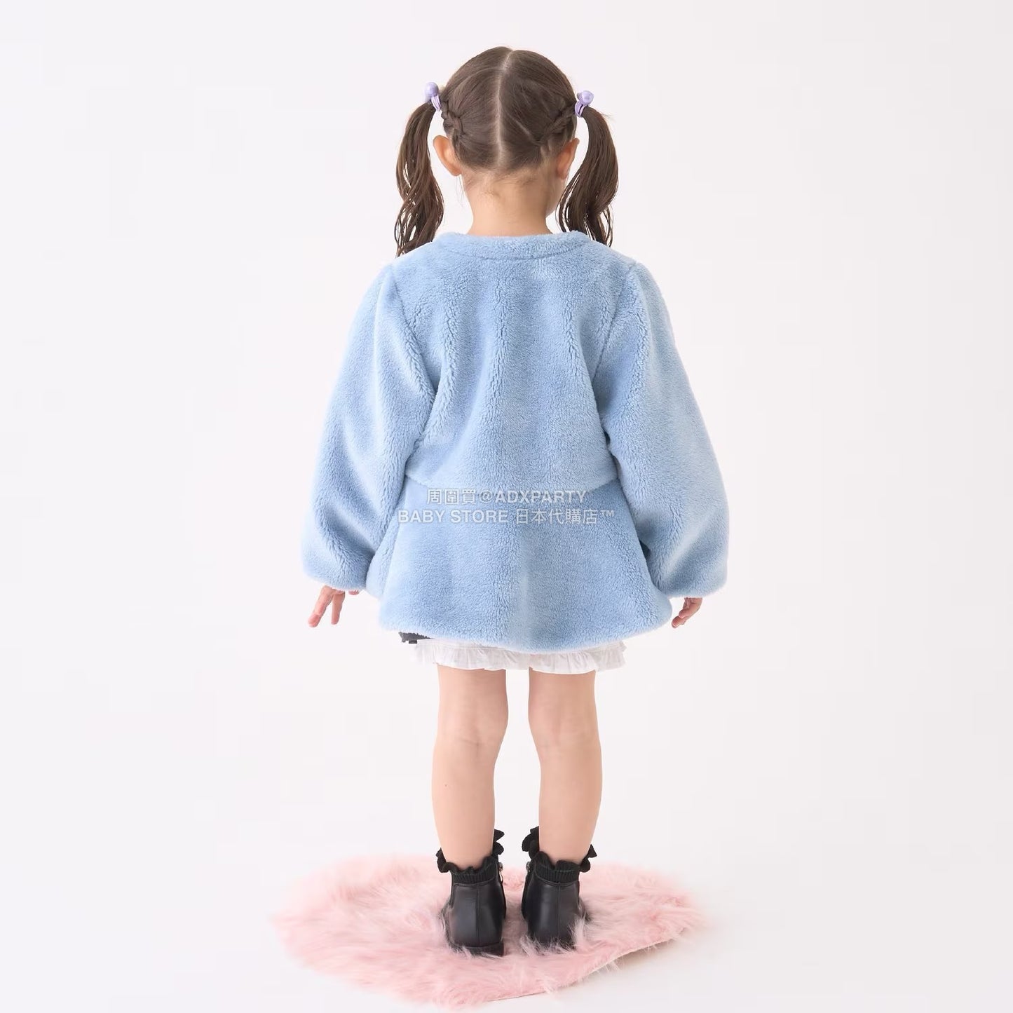 日本童裝 Ly# mine 無領荷葉邊收腰毛毛外套 100-150cm 女童款 冬季 (適合初秋、香港平均溫度、寒冷天氣）OUTERWEAR 