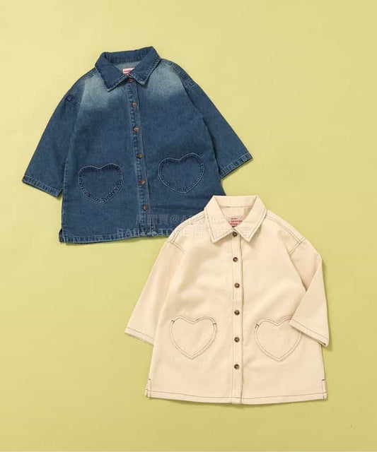 日本童裝 BREEZE 心型口袋襯衫裙 80-140cm 女童款 春季 DRESSES