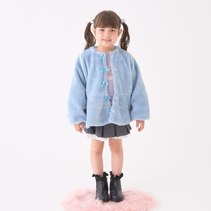 日本童裝 Ly# mine 無領荷葉邊收腰毛毛外套 100-150cm 女童款 冬季 (適合初秋、香港平均溫度、寒冷天氣）OUTERWEAR 