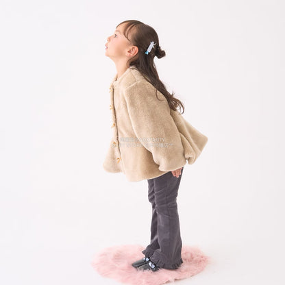 日本童裝 Ly# mine 無領荷葉邊收腰毛毛外套 100-150cm 女童款 冬季 (適合初秋、香港平均溫度、寒冷天氣）OUTERWEAR 