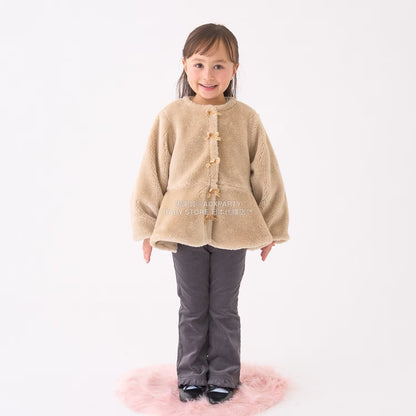 日本童裝 Ly# mine 無領荷葉邊收腰毛毛外套 100-150cm 女童款 冬季 (適合初秋、香港平均溫度、寒冷天氣）OUTERWEAR 