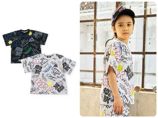 XLARGE KIDS Japanese children's clothing graffiti print logo top 80-140cm boys' summer TOPS 