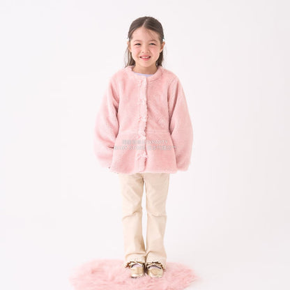 日本童裝 Ly# mine 無領荷葉邊收腰毛毛外套 100-150cm 女童款 冬季 (適合初秋、香港平均溫度、寒冷天氣）OUTERWEAR 