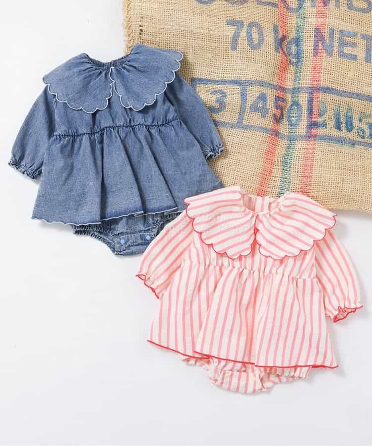 日本童裝 BREEZE 花邊領連衣 70-80cm 女童款 初生嬰兒 春季 Jumpsuit