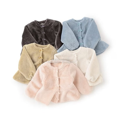 日本童裝 Ly# mine 無領荷葉邊收腰毛毛外套 100-150cm 女童款 冬季 (適合初秋、香港平均溫度、寒冷天氣）OUTERWEAR 