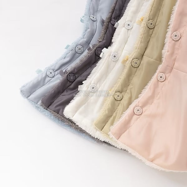 日本童裝 Ly# mine 無領荷葉邊收腰毛毛外套 100-150cm 女童款 冬季 (適合初秋、香港平均溫度、寒冷天氣）OUTERWEAR 