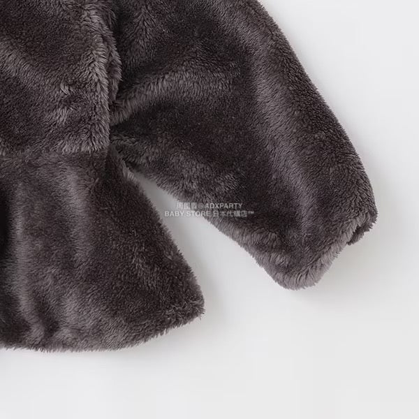 日本童裝 Ly# mine 無領荷葉邊收腰毛毛外套 100-150cm 女童款 冬季 (適合初秋、香港平均溫度、寒冷天氣）OUTERWEAR 