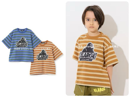 XLARGE KIDS Japanese children's clothing striped logo top 80-140cm boys' summer TOPS 