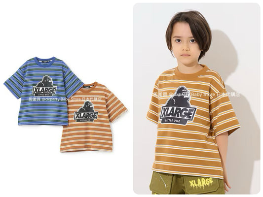 XLARGE KIDS Japanese children's clothing striped logo top 80-140cm boys' summer TOPS 