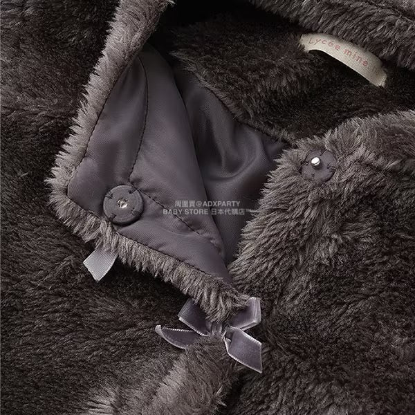 日本童裝 Ly# mine 無領荷葉邊收腰毛毛外套 100-150cm 女童款 冬季 (適合初秋、香港平均溫度、寒冷天氣）OUTERWEAR 