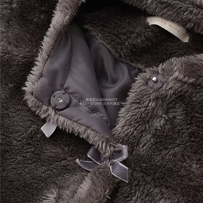 日本童裝 Ly# mine 無領荷葉邊收腰毛毛外套 100-150cm 女童款 冬季 (適合初秋、香港平均溫度、寒冷天氣）OUTERWEAR 