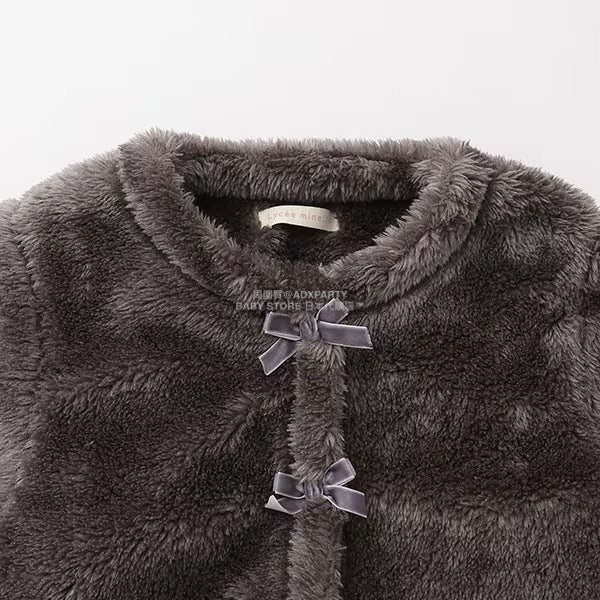 日本童裝 Ly# mine 無領荷葉邊收腰毛毛外套 100-150cm 女童款 冬季 (適合初秋、香港平均溫度、寒冷天氣）OUTERWEAR 