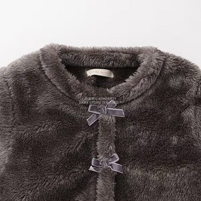 日本童裝 Ly# mine 無領荷葉邊收腰毛毛外套 100-150cm 女童款 冬季 (適合初秋、香港平均溫度、寒冷天氣）OUTERWEAR 