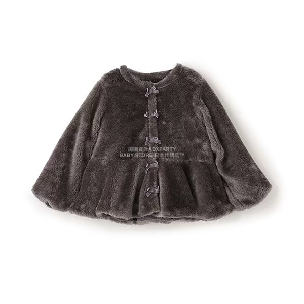 日本童裝 Ly# mine 無領荷葉邊收腰毛毛外套 100-150cm 女童款 冬季 (適合初秋、香港平均溫度、寒冷天氣）OUTERWEAR 