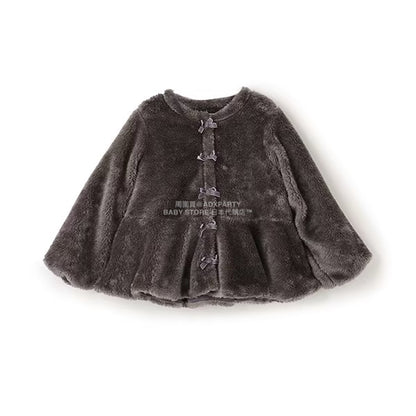 日本童裝 Ly# mine 無領荷葉邊收腰毛毛外套 100-150cm 女童款 冬季 (適合初秋、香港平均溫度、寒冷天氣）OUTERWEAR 