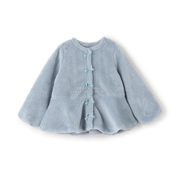 日本童裝 Ly# mine 無領荷葉邊收腰毛毛外套 100-150cm 女童款 冬季 (適合初秋、香港平均溫度、寒冷天氣）OUTERWEAR 