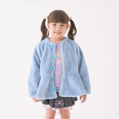 日本童裝 Ly# mine 無領荷葉邊收腰毛毛外套 100-150cm 女童款 冬季 (適合初秋、香港平均溫度、寒冷天氣）OUTERWEAR 