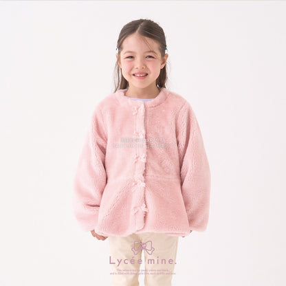 日本童裝 Ly# mine 無領荷葉邊收腰毛毛外套 100-150cm 女童款 冬季 (適合初秋、香港平均溫度、寒冷天氣）OUTERWEAR 