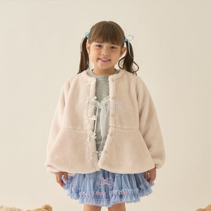 日本童裝 Ly# mine 無領荷葉邊收腰毛毛外套 100-150cm 女童款 冬季 (適合初秋、香港平均溫度、寒冷天氣）OUTERWEAR 