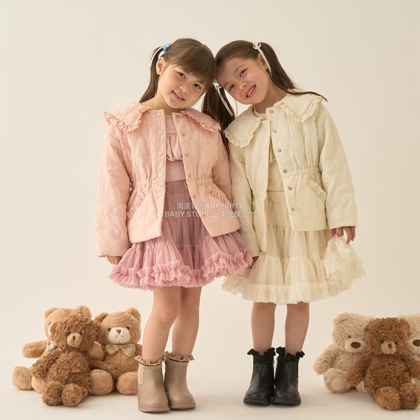 日本童裝 Ly# mine 中長款蝴蝶結絎縫外套 100-150cm 女童款 冬季 (適合初秋、香港平均溫度）OUTERWEAR 