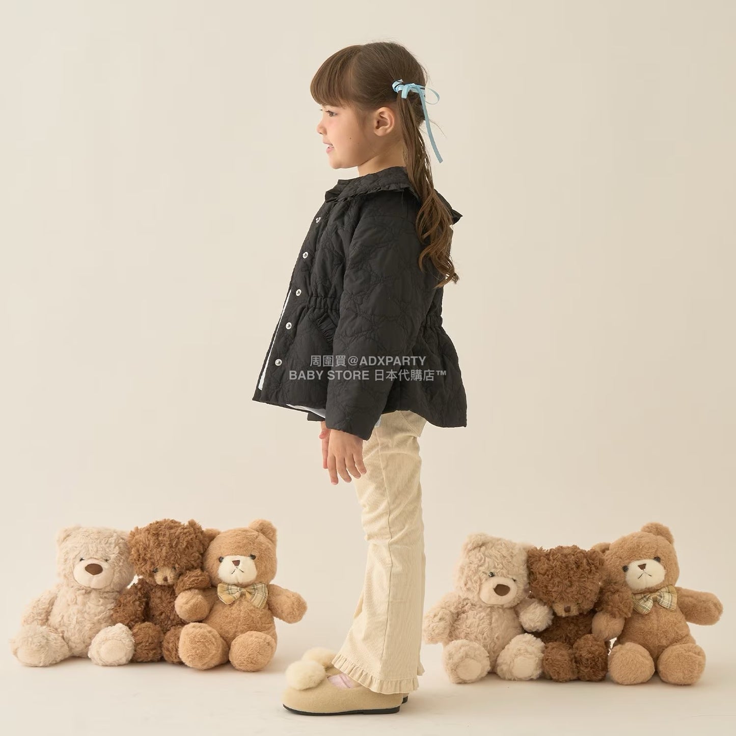 日本童裝 Ly# mine 中長款蝴蝶結絎縫外套 100-150cm 女童款 冬季 (適合初秋、香港平均溫度）OUTERWEAR 