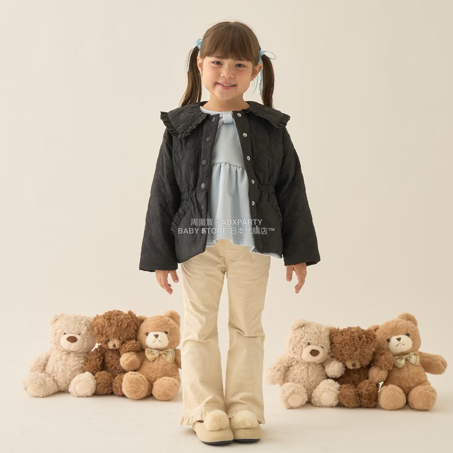 日本童裝 Ly# mine 中長款蝴蝶結絎縫外套 100-150cm 女童款 冬季 (適合初秋、香港平均溫度）OUTERWEAR 