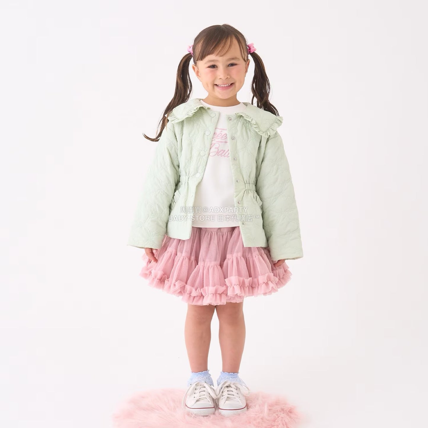 日本童裝 Ly# mine 中長款蝴蝶結絎縫外套 100-150cm 女童款 冬季 (適合初秋、香港平均溫度）OUTERWEAR 