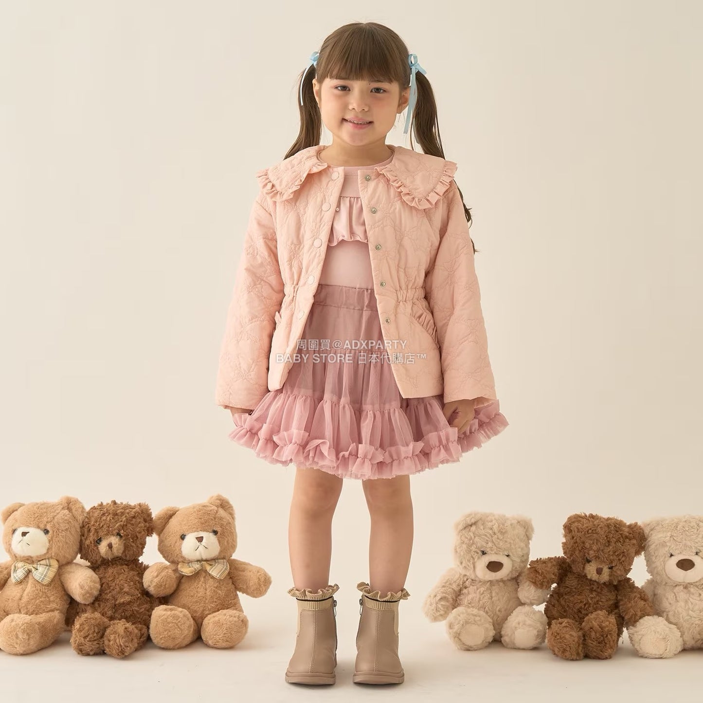 日本童裝 Ly# mine 中長款蝴蝶結絎縫外套 100-150cm 女童款 冬季 (適合初秋、香港平均溫度）OUTERWEAR 