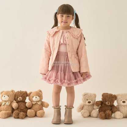 日本童裝 Ly# mine 中長款蝴蝶結絎縫外套 100-150cm 女童款 冬季 (適合初秋、香港平均溫度）OUTERWEAR 