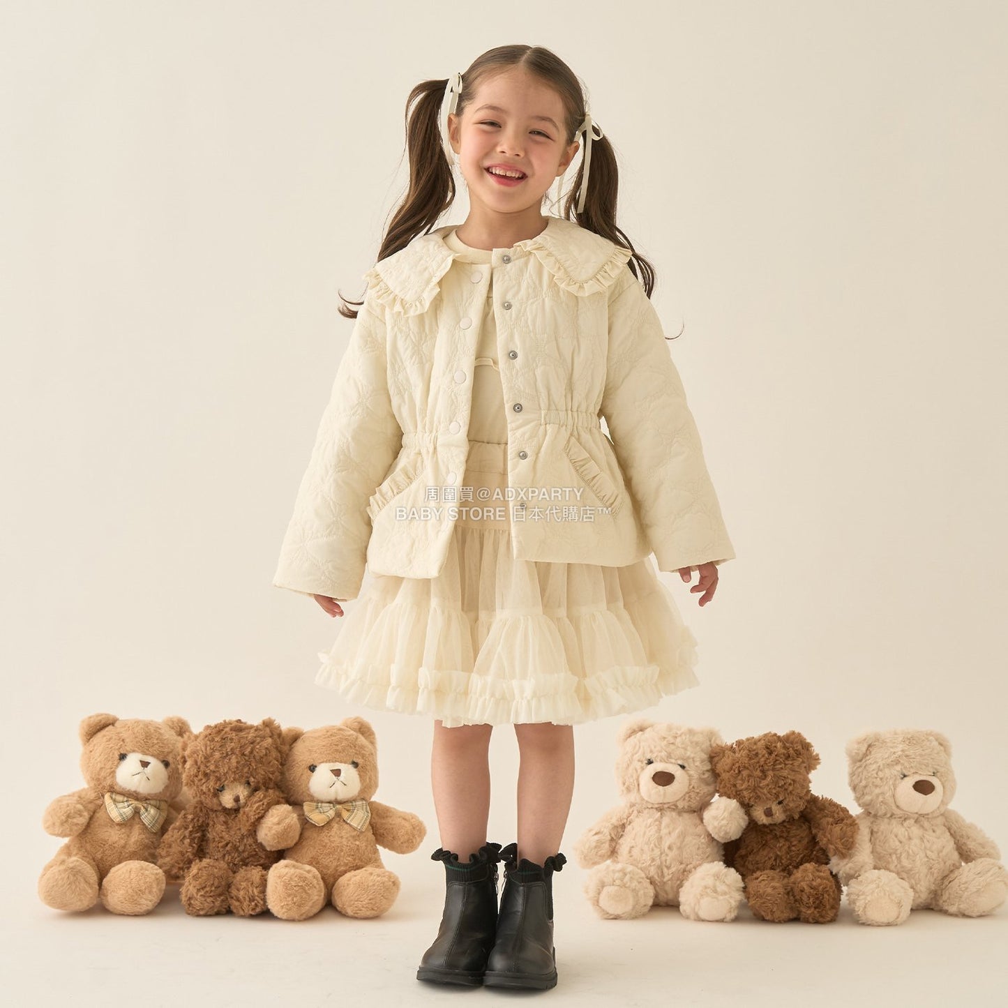 日本童裝 Ly# mine 中長款蝴蝶結絎縫外套 100-150cm 女童款 冬季 (適合初秋、香港平均溫度）OUTERWEAR 