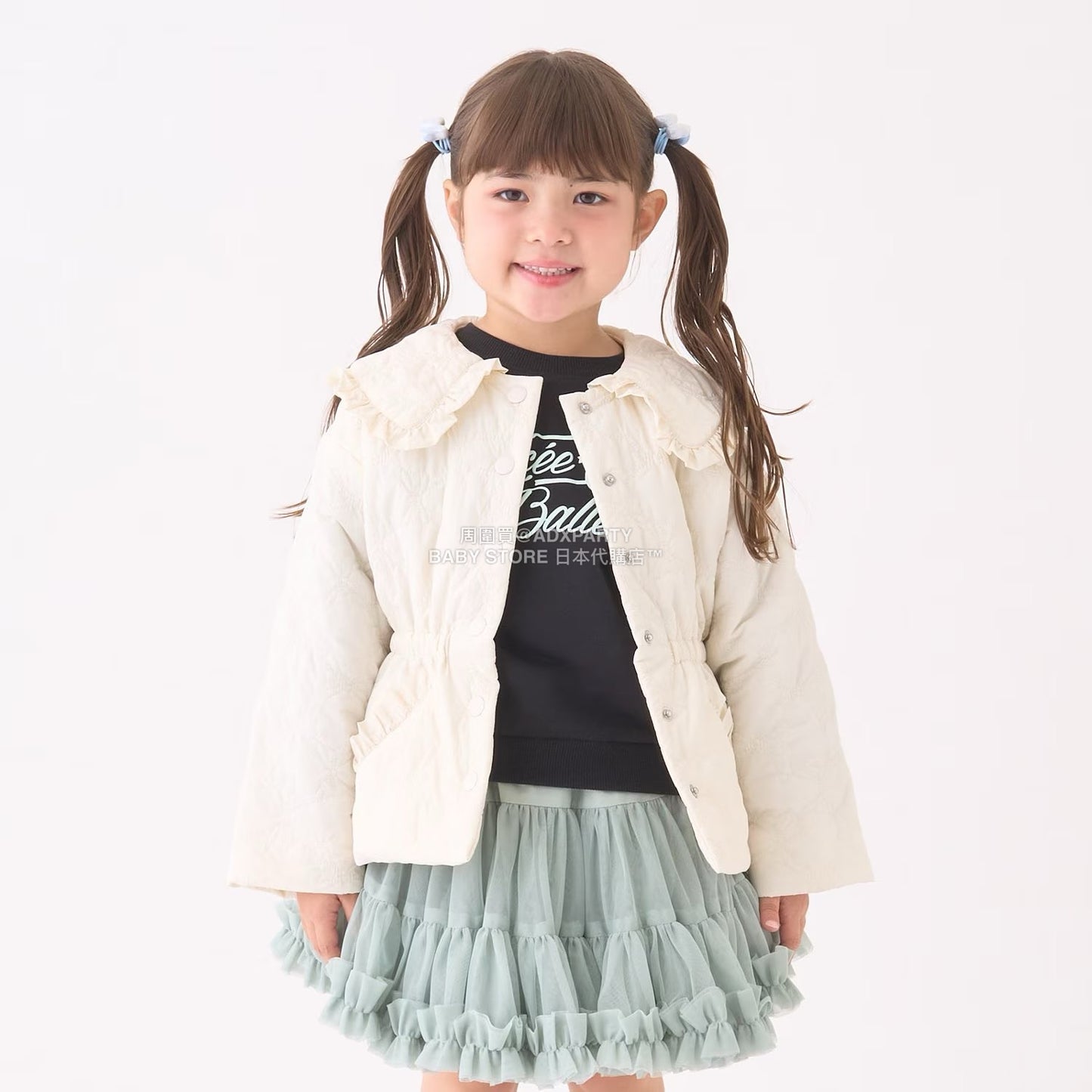 日本童裝 Ly# mine 中長款蝴蝶結絎縫外套 100-150cm 女童款 冬季 (適合初秋、香港平均溫度）OUTERWEAR 