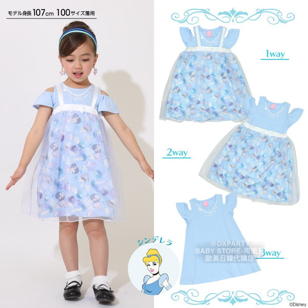 日本童裝 BDL x Disney 3Way 公主 吊帶裙＋露肩連身裙 兩件套裝 90-130cm 女童款 夏季 DRESSES Halloween攪鬼特輯 Cosplay服裝  AAA