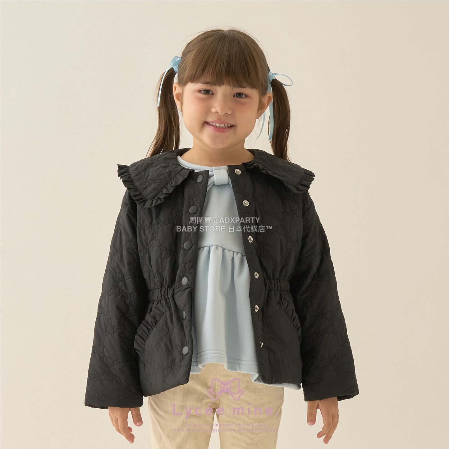 日本童裝 Ly# mine 中長款蝴蝶結絎縫外套 100-150cm 女童款 冬季 (適合初秋、香港平均溫度）OUTERWEAR 