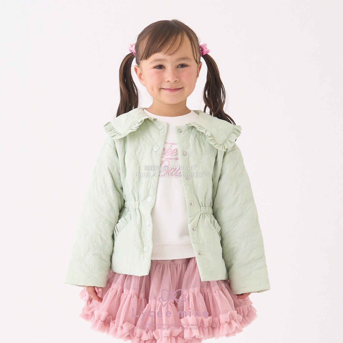 日本童裝 Ly# mine 中長款蝴蝶結絎縫外套 100-150cm 女童款 冬季 (適合初秋、香港平均溫度）OUTERWEAR 